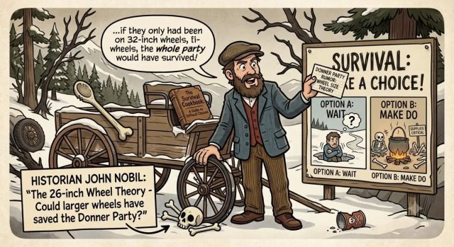 Tire size and cannibalistic survival stories historian @johnnobil  just told me he heard a rumor about the Donner party was only using 26 inch wheels when they got caught in the snow and had to eat each other and if they had been on 32in wheels the whole party would have survived. 😂